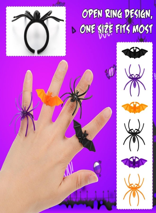 Zubebe 200 Pieces Halloween Spider Rings Bat Ring Plastic Spider Bat Rings Fake Toy Rings Bulk Halloween Rings Plastic Cupcake Topper for Halloween Decoration Party Favors Gifts(Vivid Color) - Image 3